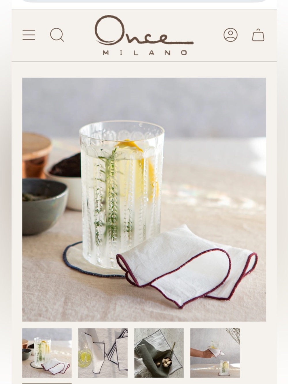 Once Milano White Cocktail Napkin with Red Trim